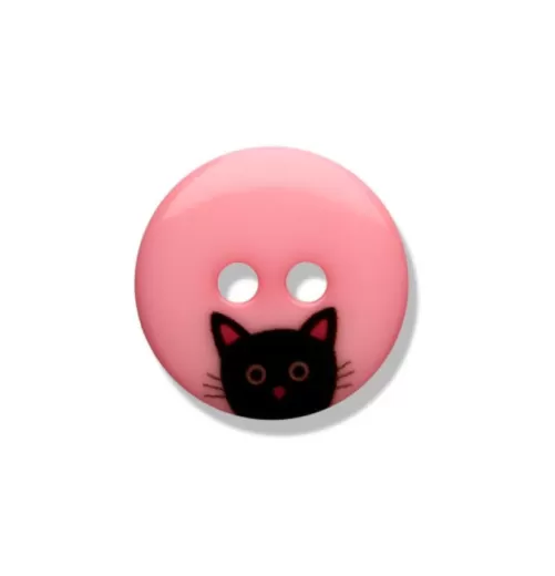 Button plastic cat pink