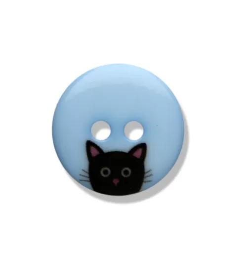 Knopf Kunststoff Katze blau