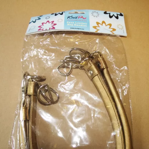 Knit Pro Bag Handles Faux Leather with D-Ring - gold