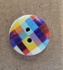 Holzknopf mehrfarbig kariert - klein - 18 mm