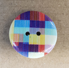 Holzknopf mehrfarbig kariert - groß - 23 mm